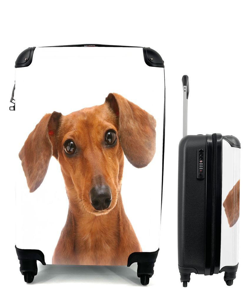 MuchoWow Koffer Handgepäck Trolley Rollkoffer Kleine Reisekoffer mit 4 Rollen - Porträt eines goldbraunen Dackels - Cabin Size < 55x40x23 cm & ...