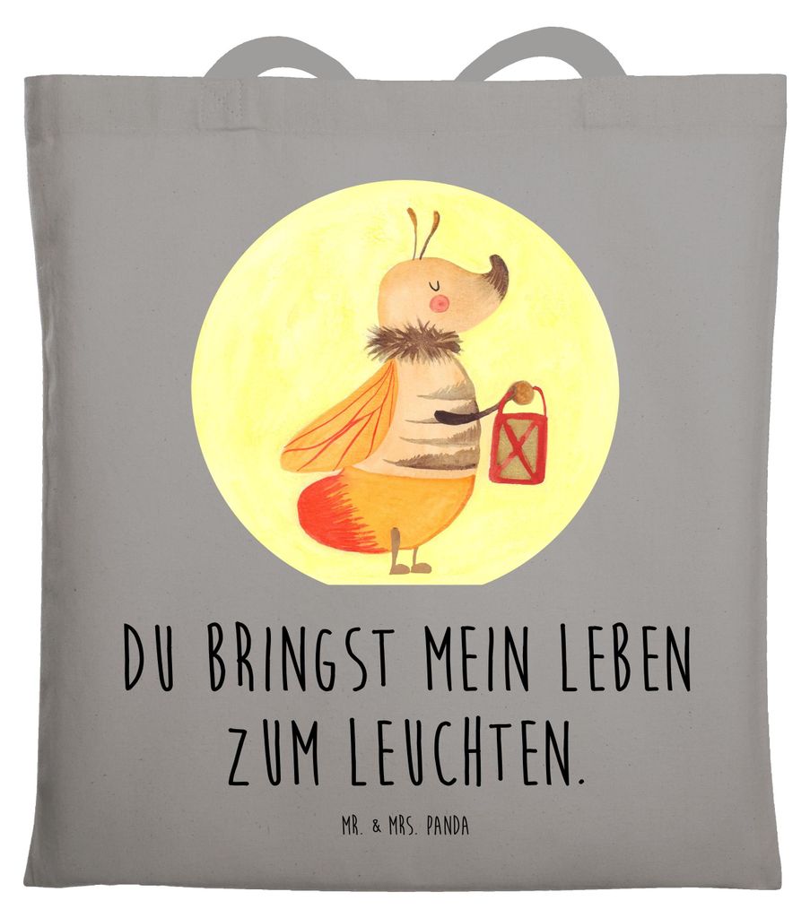 Mr. & Mrs. Panda Beutel Glühwürmchen - Light Grey - Geschenk, Lieblingsmensch, Lustige Sprüche, Jutebeutel, Laptoptasche, Heiratsantrag, Liebe, ...