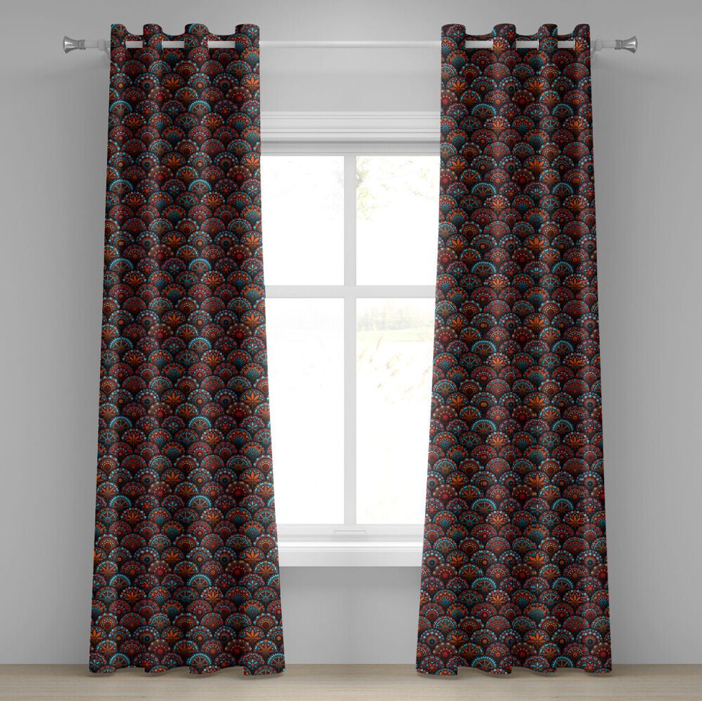 ABAKUHAUS marokkanisch Ösenvorhang, Kreise Muster Mandala inspiriert Blumenarrangements geometrische Rechtecke, Dekorative 2-Panel-Fenstervorhäng...