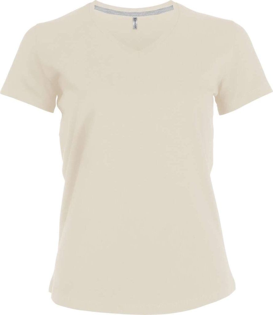 Kariban Damen T-Shirt V-Neck Kurzarm V-Ausschnitt Shirts Baumwolle Tee, Größe:L, Farbe:Light Sand
