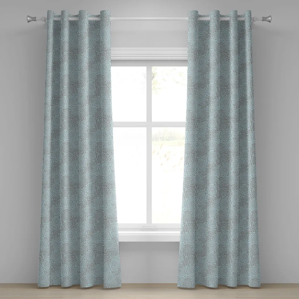 ABAKUHAUS Rideau à œillets fleuris 280x175 cm floral bleu ciel et taupe