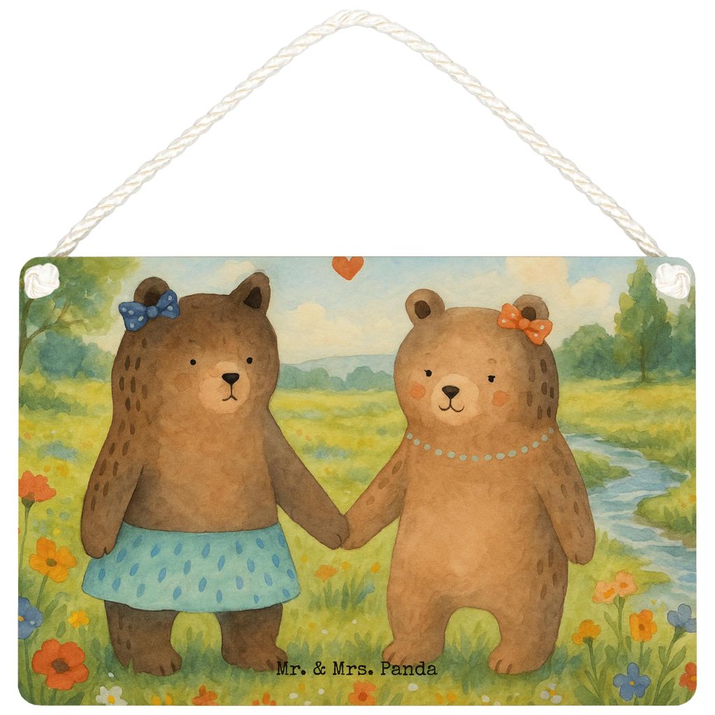 Mr. & Mrs. Panda Schild Bär Freundin Design DIN A6 - Weiß - Geschenk, Türschild, Teddy, Wandbild Holz, kleine aufmerksamkeit, Wandschild, holzbild