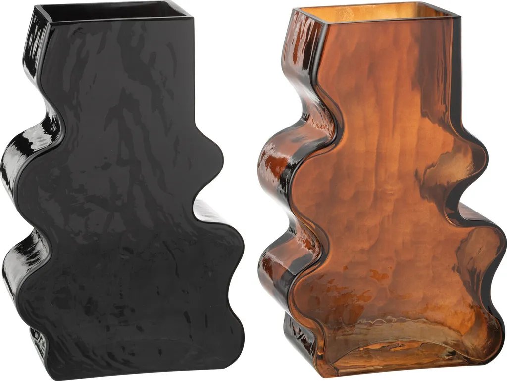 J-Line Vase Irrégulier en Verre Camel et Brun Foncé Large - Set de 2