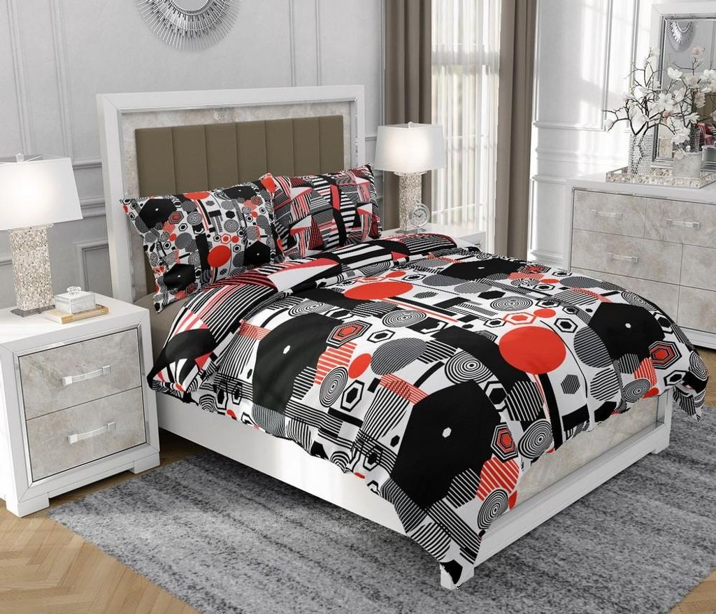 Bettwäsche 140x200 cm + 2x70x80 cm, 3-teilig, 100% Baumwolle, Satin, Reißverschluss, Schwarz - SOVIO | So.9053