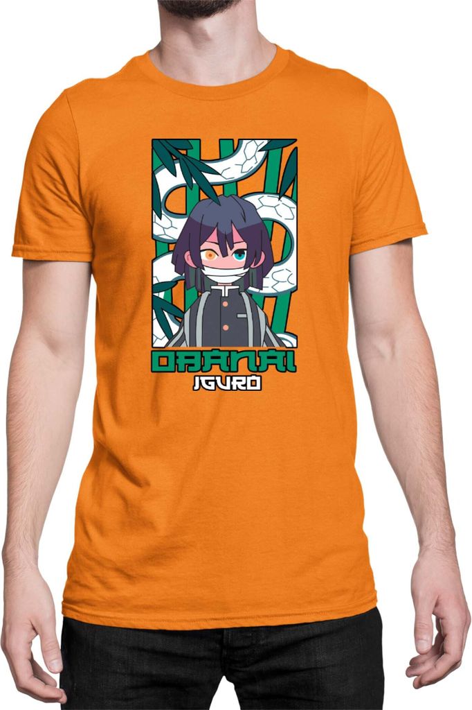 Herren T-Shirt Japan Anime Manga Demon Anime Slayer Obanai Iguro Hashira, Man 3XL / Orange