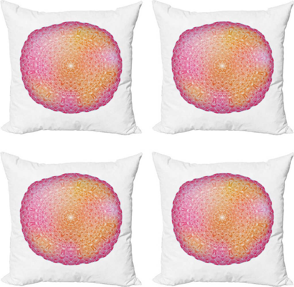 ABAKUHAUS rosa Mandala Kissenbezug Set (4 Stück), Vivid Bohemian Motif, Moderner Doppelseitiger Digitaldruck, 40 cm x 40 cm, Magenta Orange und weiß