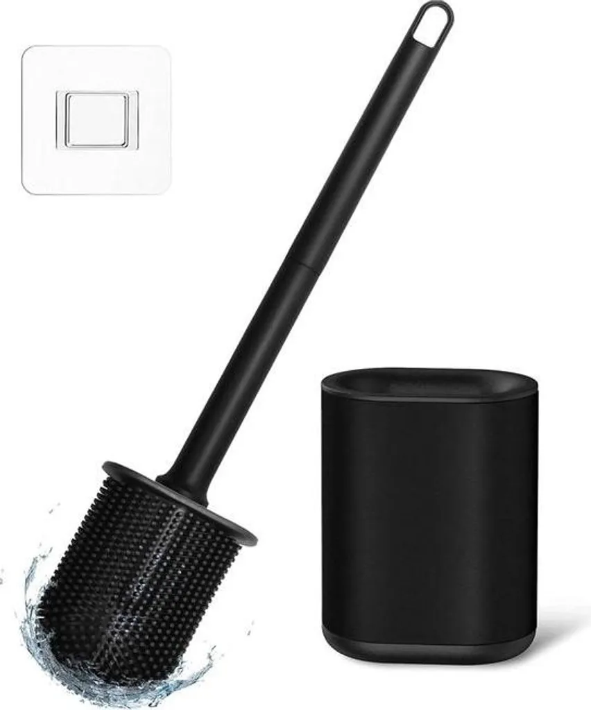 Kit brosse de toilettes en silicone noir avec support compact élégant