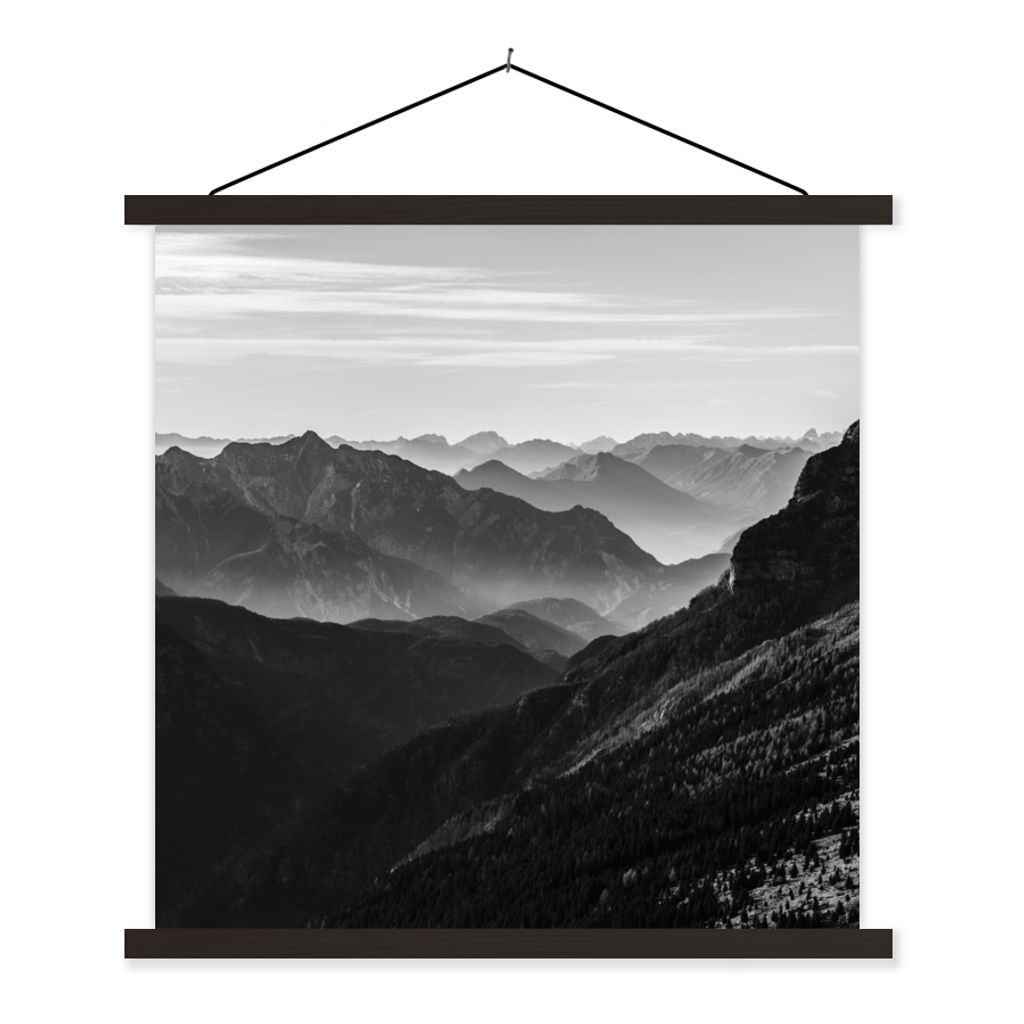 MuchoWow Textilposter Berge - Natur - Nebel 90x90 cm mit schwarzem Rahmen - Magnetisches