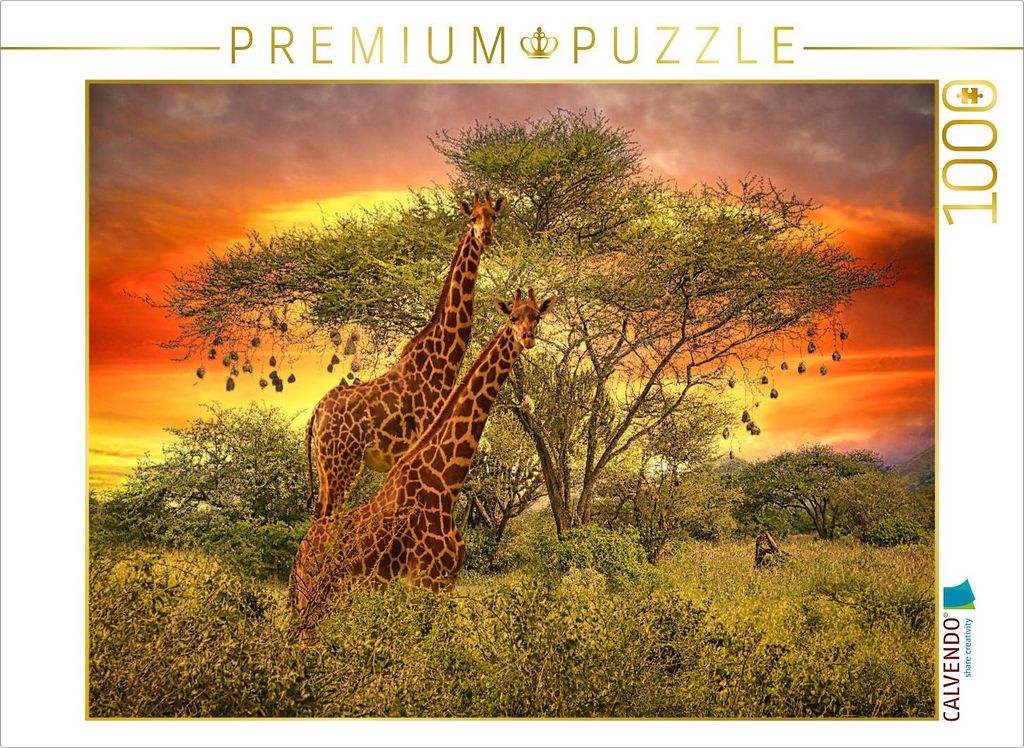 CALVENDO Puzzle Zwei Giraffen im Sonnenuntergang | 1000 Teile Lege-Größe 64x48cm Foto-Puzzle für glückliche Stunden