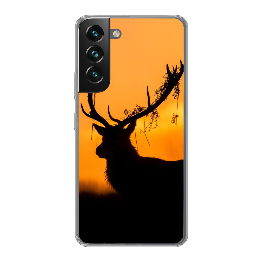 MuchoWow Handyhülle Schutzhülle Hülle für Samsung Galaxy S22 Plus Hirsch - Orange - Scherenschnitt - Tiere - Natur Silikon Softcase Handy Hü...