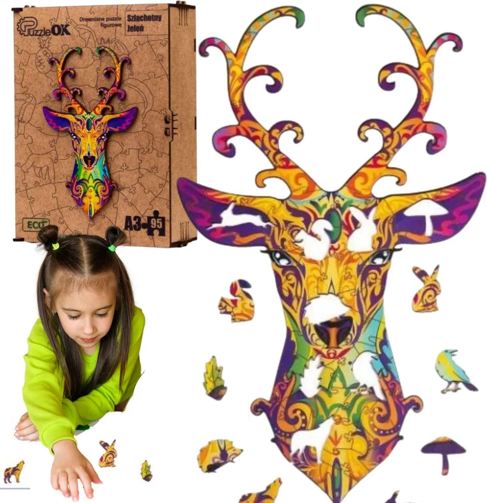 Puzzle Cerf Noble A3 en bois 95 pièces - Découpe laser haute précision