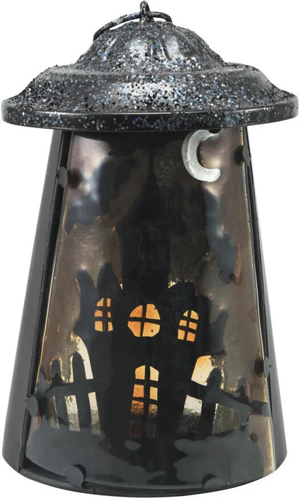 Lanterne maison hantée 23cm avec effets lumineux pour décor effrayant