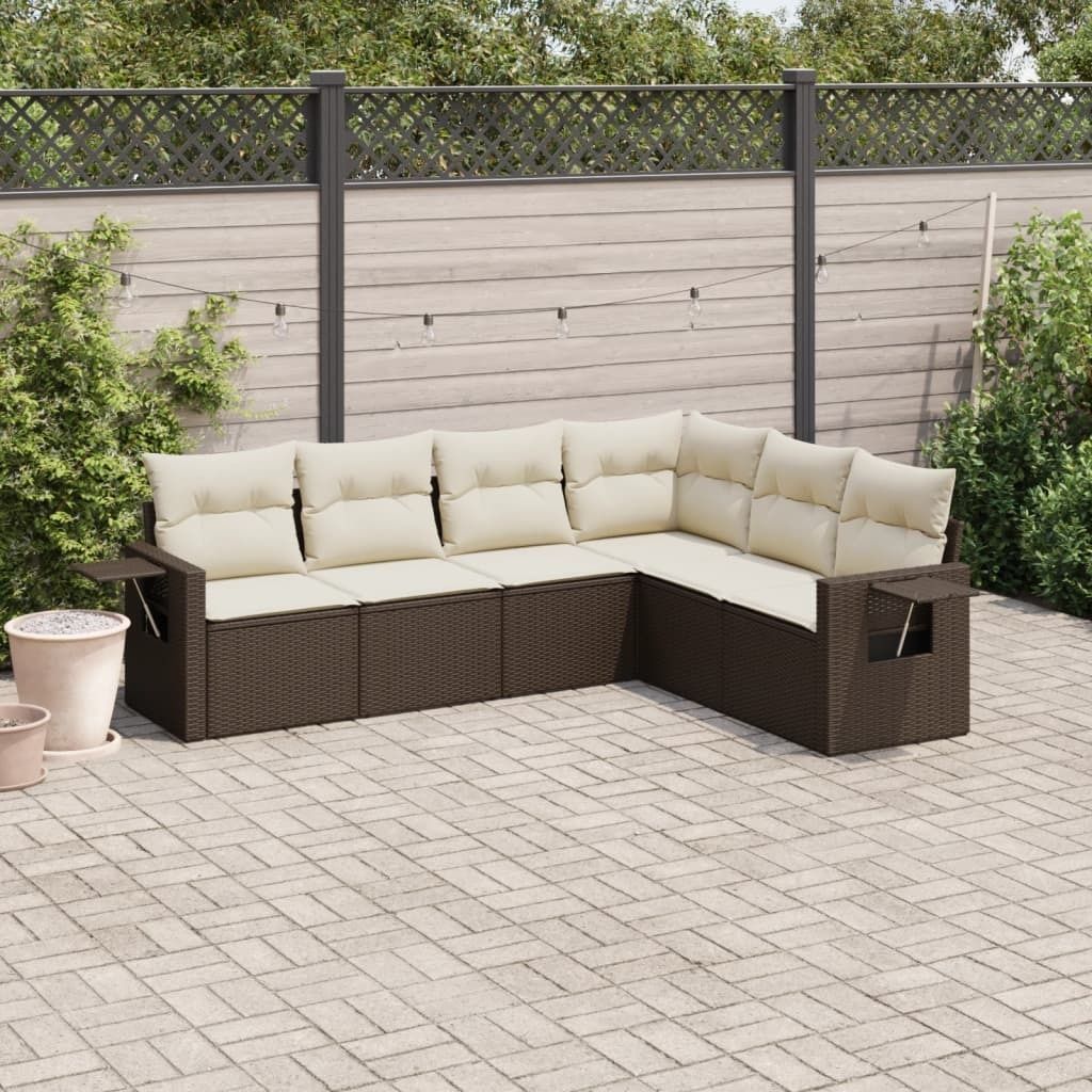 "Rabatt" 6-tlg. Garten-Sofagarnitur - mit sofa - mit Kissen Braun Poly Rattan - Lounge-Dining set CC9749