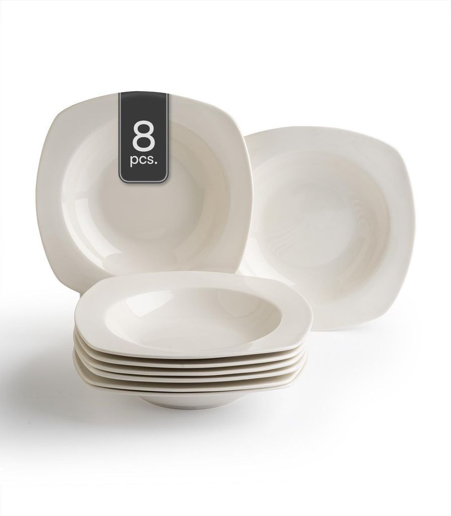 Suppenteller - 24 x 24 cm - Weiß - Bone China - eckig - 8er Set