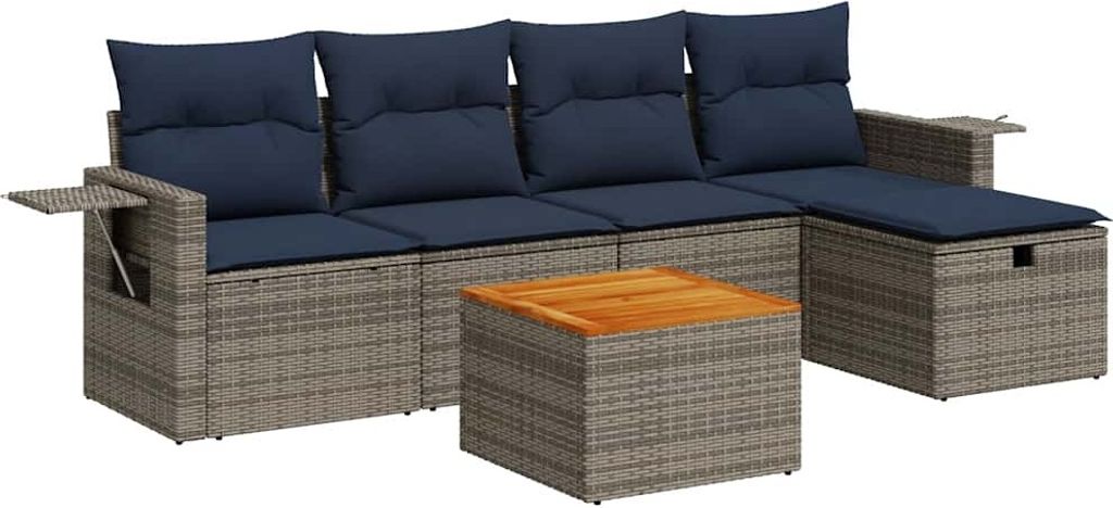 6-tlg. Garten-Sofagarnitur mit Kissen Grau Poly Rattan