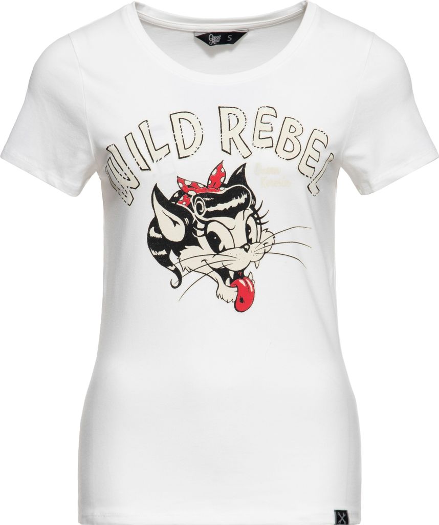 QUEEN KEROSIN Basic T-Shirt Mit Cartoon Print Wild Rebel Offwhite Xs