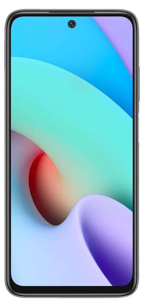 A smartphone with a colorful abstract wallpaper displayed on the screen.