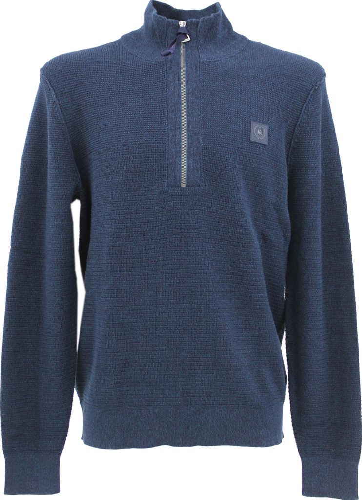 33292 Lerros, , Herren Troyer Pullover Pulli Mock Zip, feiner Jaquardstrick, petrolblau melange, XL
