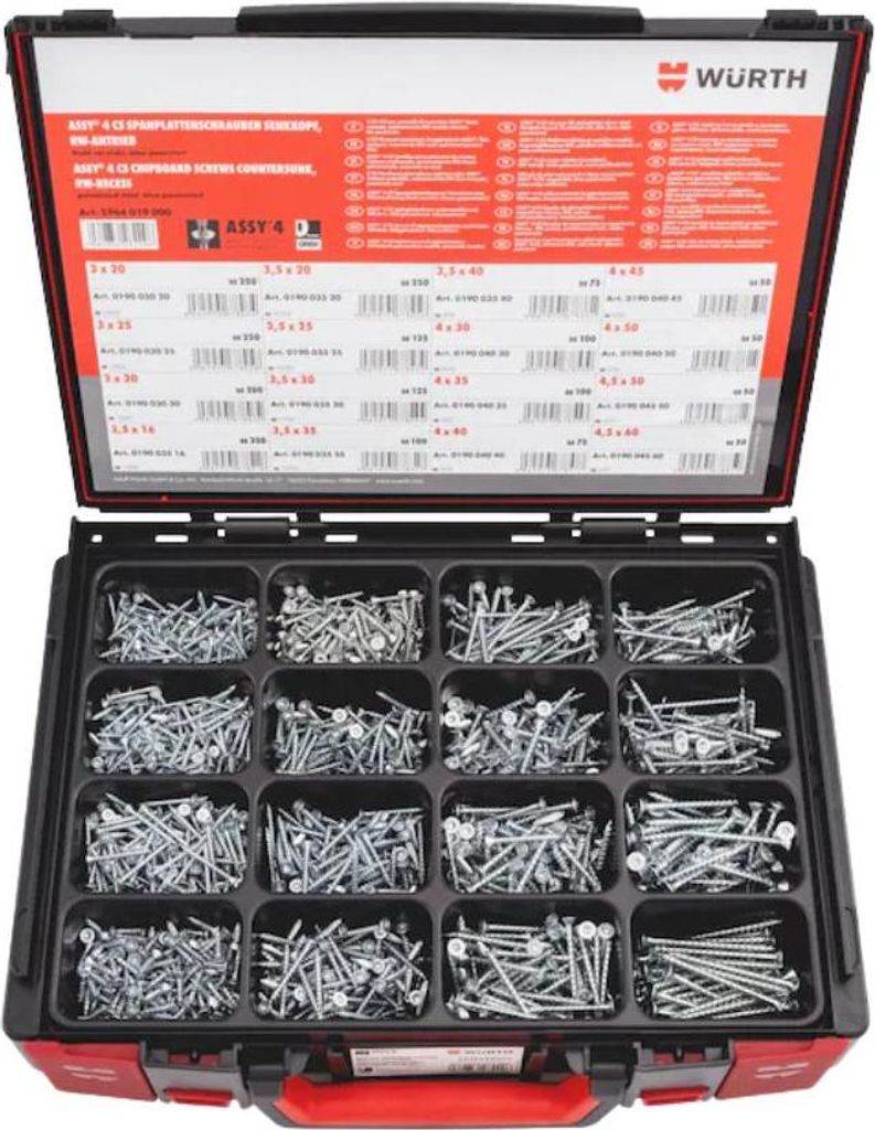 Würth ASSY 4 CS Senkkopf Beschlagschrauben Sortiment Holzschrauben mit RW Antrieb verzinkt 2100 Teile im ORSY Sytemkoffer 5964019000 Größe 3,5...