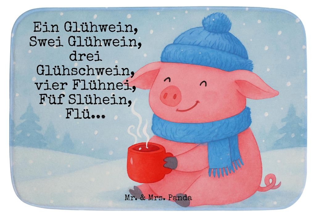 Mr. & Mrs. Panda Badteppich Schweinchen Glühwein Design - Weiß - Geschenk, Duschvorleger, duschmatte, Spruch, Badvorleger, Badematte, Weihnachten...