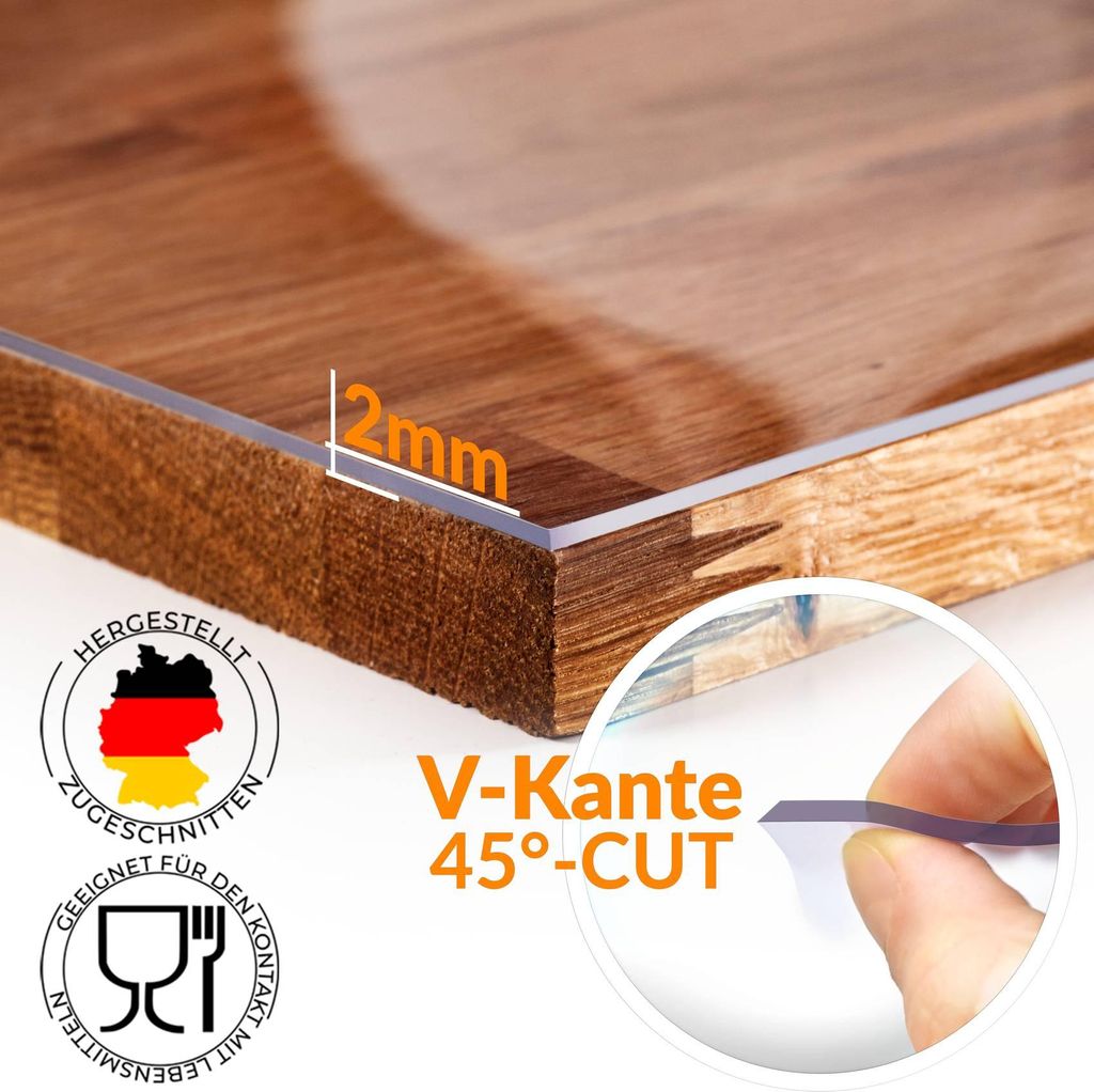 Tischdecke Tischschutz PVC Schutzfolie 2mm für Tisch Transparent abgeschrägte 45G-Kante 95x300cm