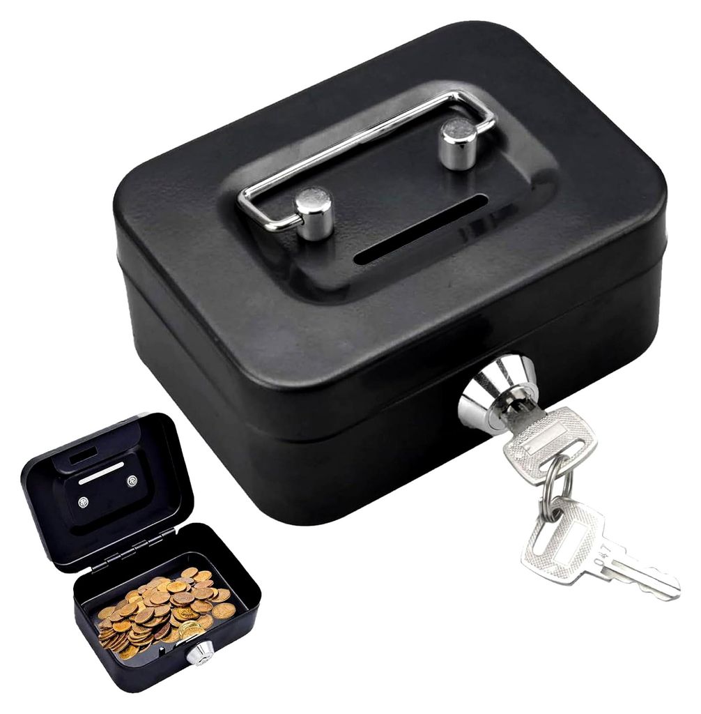Kleine Geldkassette mit Tastensperre und Schlüssel - Tragbare Metall-Spardose