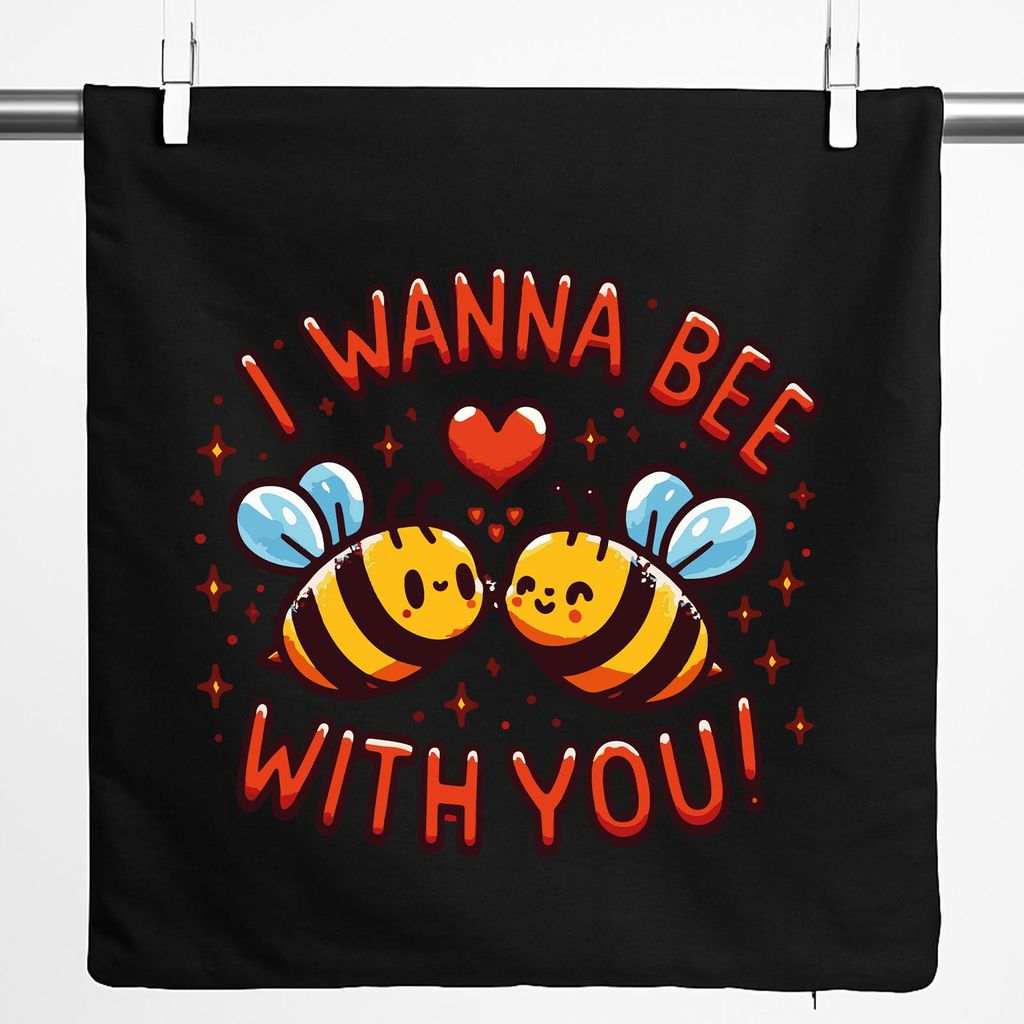 Huuraa Kissenbezug Wanna Bee with you. Bienen 40x40cm Black Baumwolle Dekokissenbezug Geschenkidee