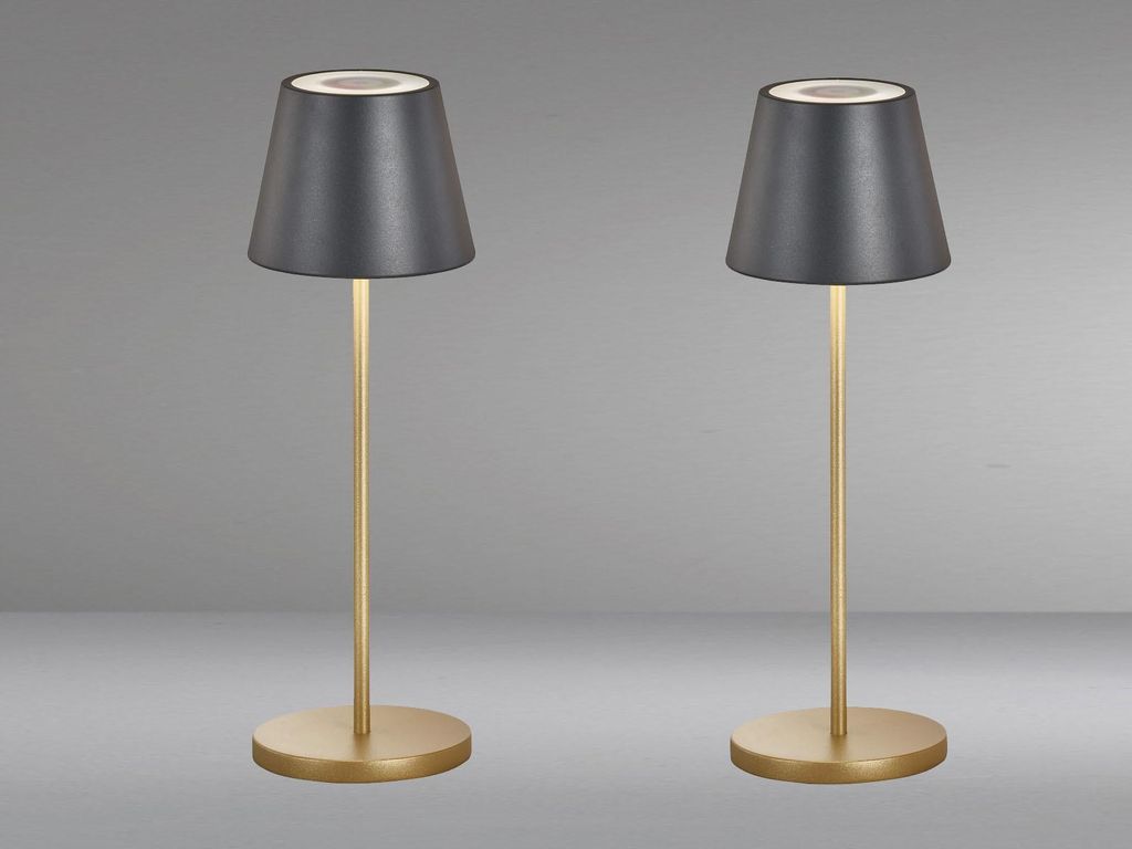 2er SET Outdoor Akku Tischlampen ohne Kabel Schwarz Gold mit Ladestation
