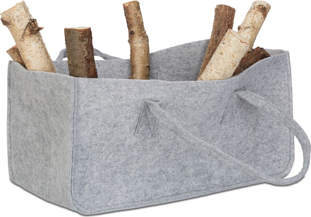 2 x Kaminholztasche aus Filz, tragbarer Feuerholzkorb, faltbarer Zeitungshalter HxBxT: 25 x 25 x 50 cm, grau