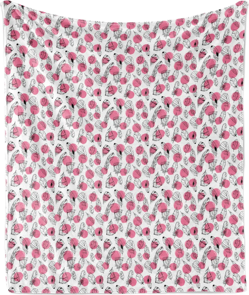 Coperta ABAKUHAUS Flanella Boho 175x230 cm - Morbido Plaid Piume e Pois