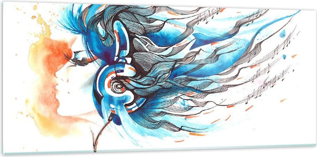 Bilder auf glas - disco dj Mädchen Abbildung - 120x50cm - Glasbilder - Wandbilder - Kunstdruck - zum Aufhängen bereit - Wanddekoration aus Glas -...