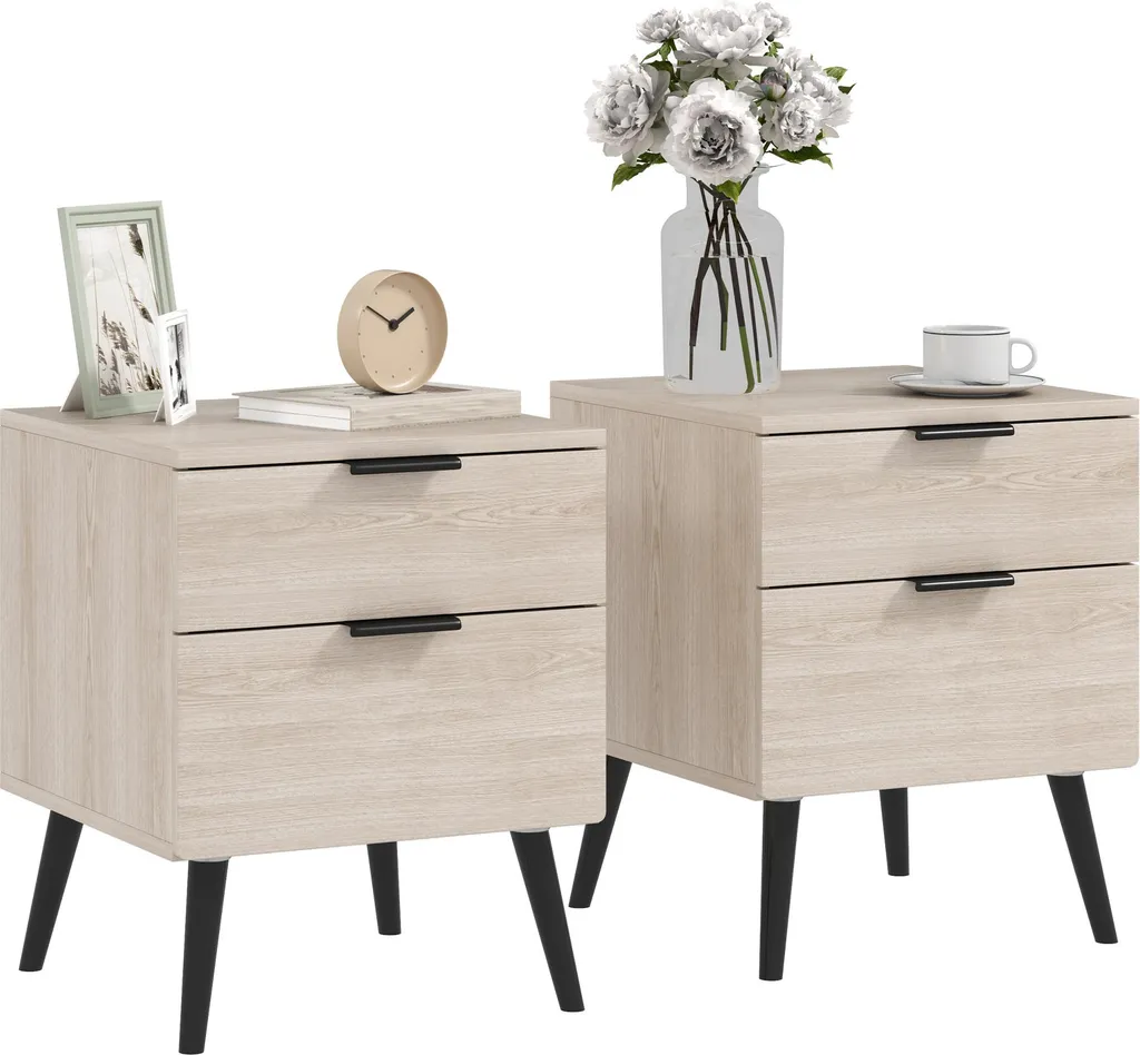 Table de Nuit Moderne avec Tiroir, Lot de 2 Chevets Effet Chêne et Bois