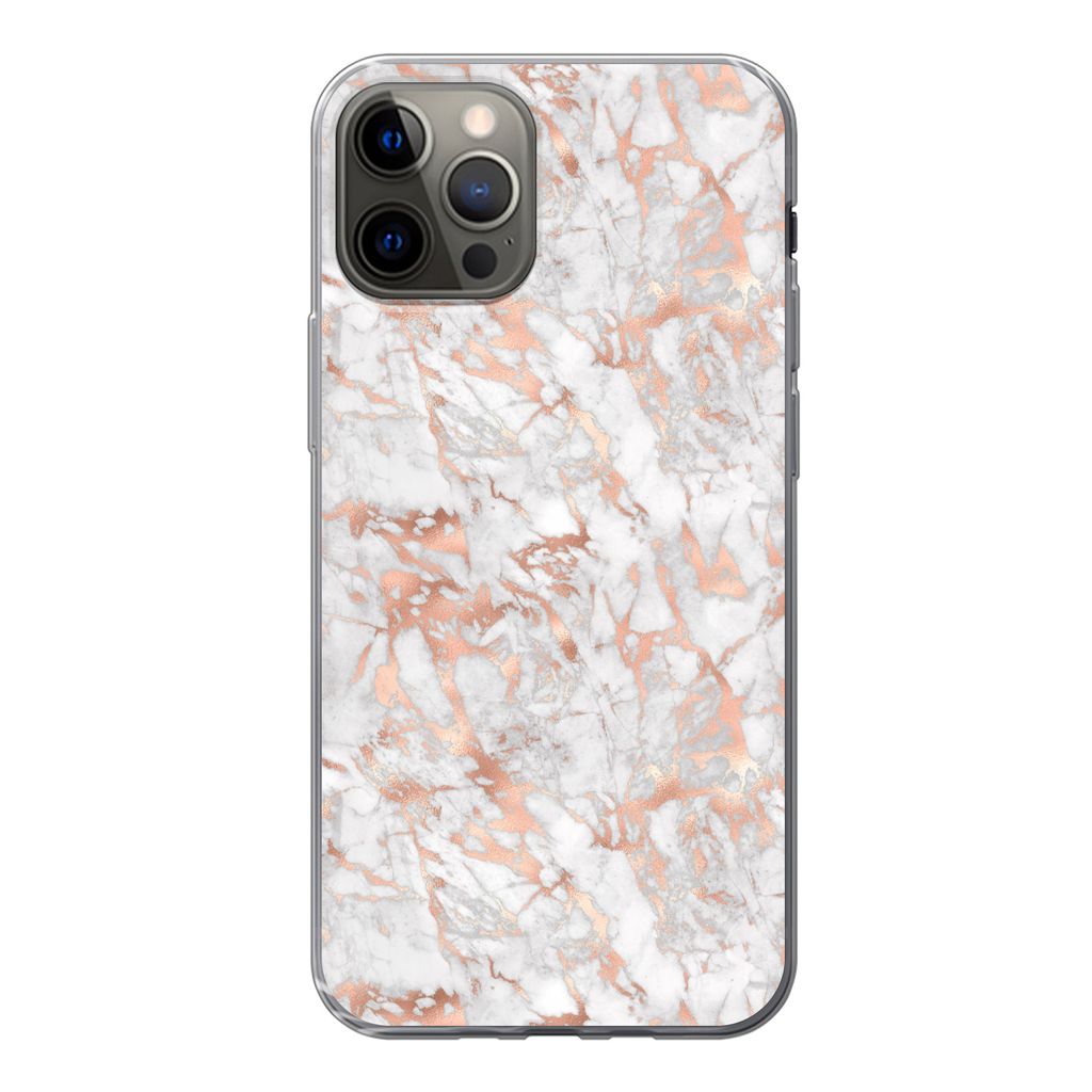 MuchoWow Handyhülle Schutzhülle Hülle für iPhone 12 Pro Marmor - Roségold - Luxus - Muster Silikon Softcase Handy Hülle - Abdeckung