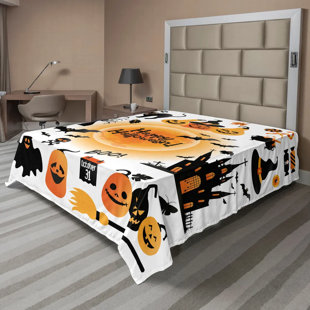 Drap plat Halloween ABAKUHAUS 275x260 cm en tissu souple Orange Noir