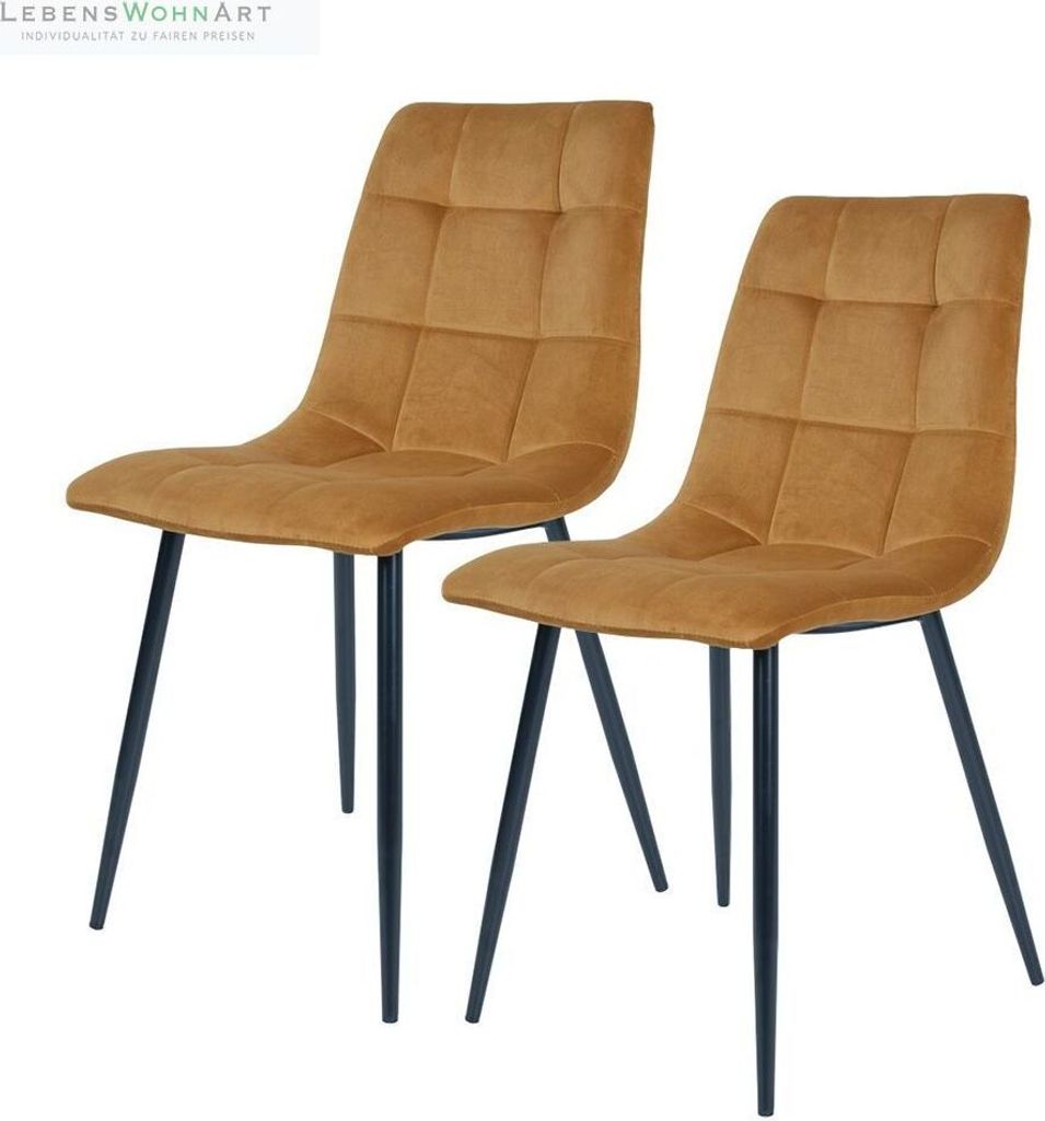 Modernes 2er Stuhl-Set LEIRIA senfgelb Samt