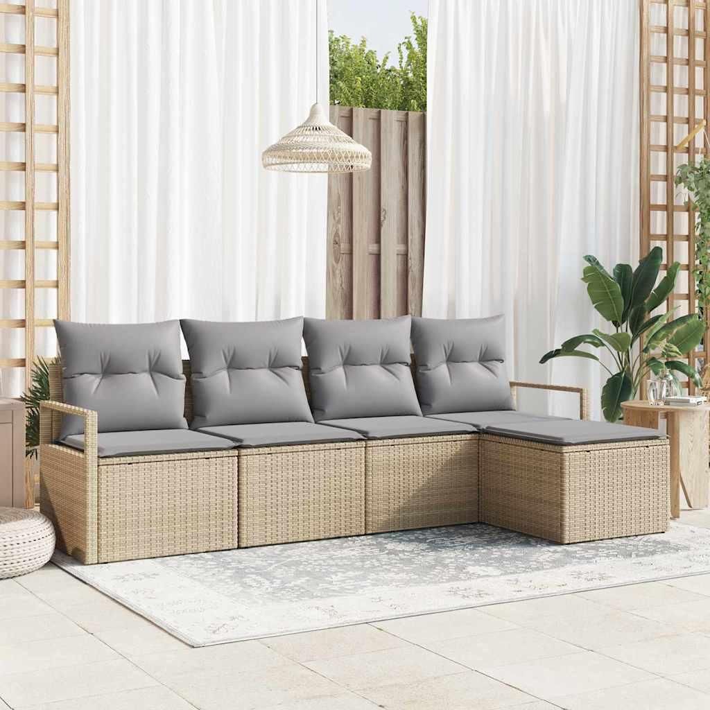 Maison Exclusive - Sofa Set mit Kissen 5 pcs Beige Poly Rattan
