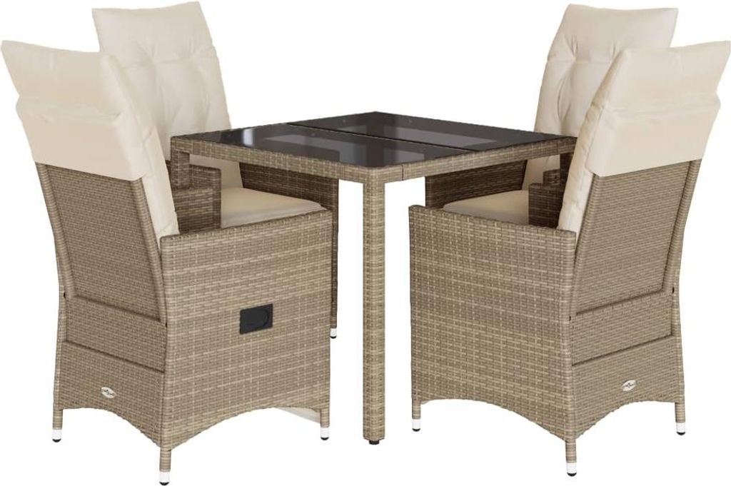 vidaXL 5-tlg. Garten-Essgruppe mit Kissen Beige Poly Rattan