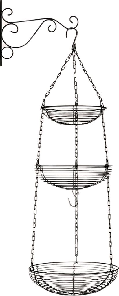 Hängender Obstkorb, 3-stöckig, mit Bananenhaken, Hängedesign, Korb mit großer Kapazität, Küchen-Snacks, Gemüse-Lagerregal