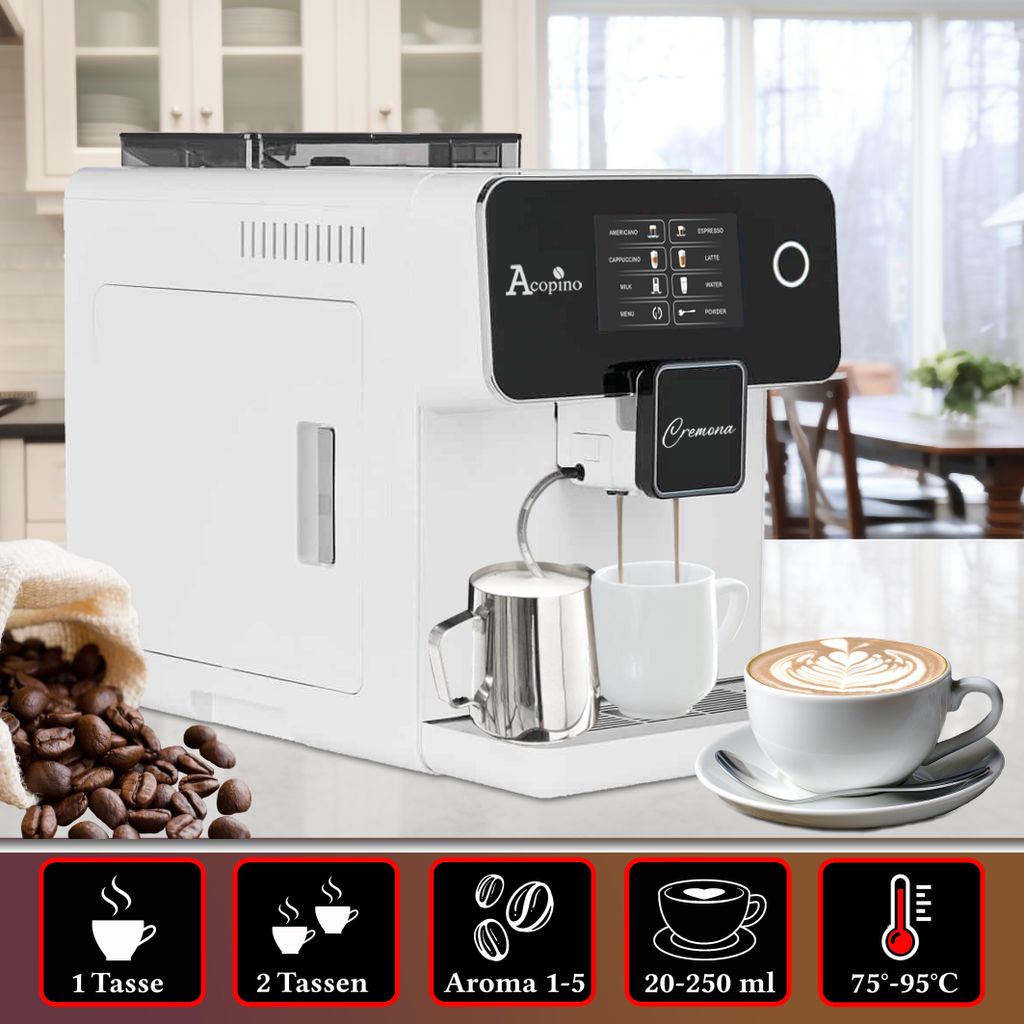 Kaffeevollautomat Cremona Weiß – Touch-Funktion, Produktbild 