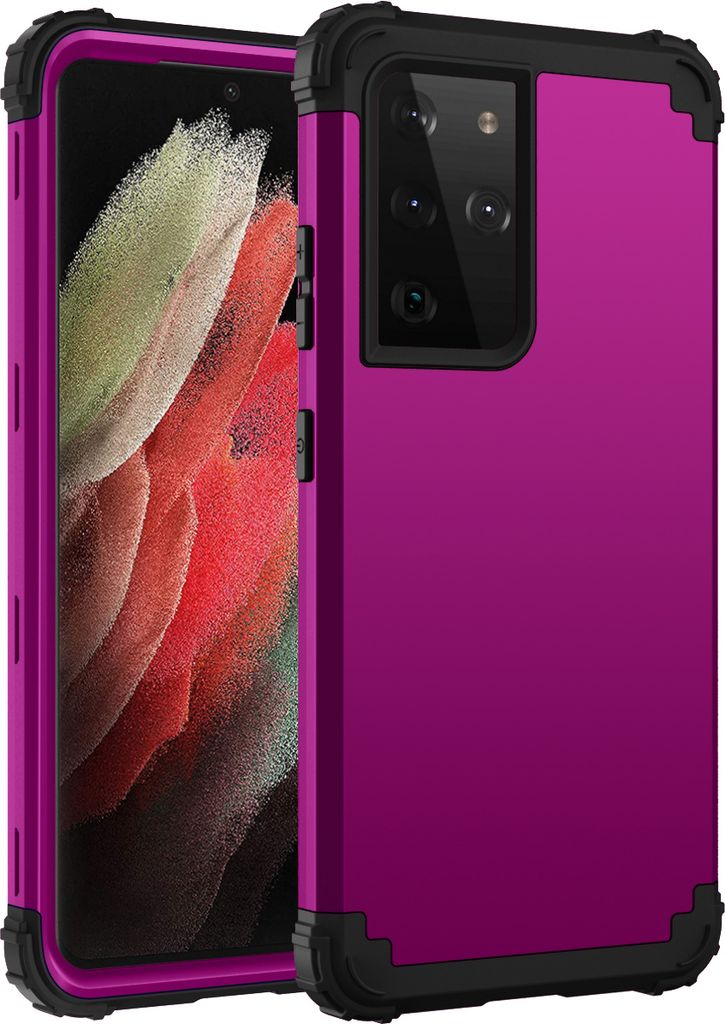 Galaxy S21 Ultra 5G Hülle, 3 in 1 Hybrid PC TPU Stossfest Robust Schutzhülle für Samsung Galaxy S21 Ultra 5G Lila