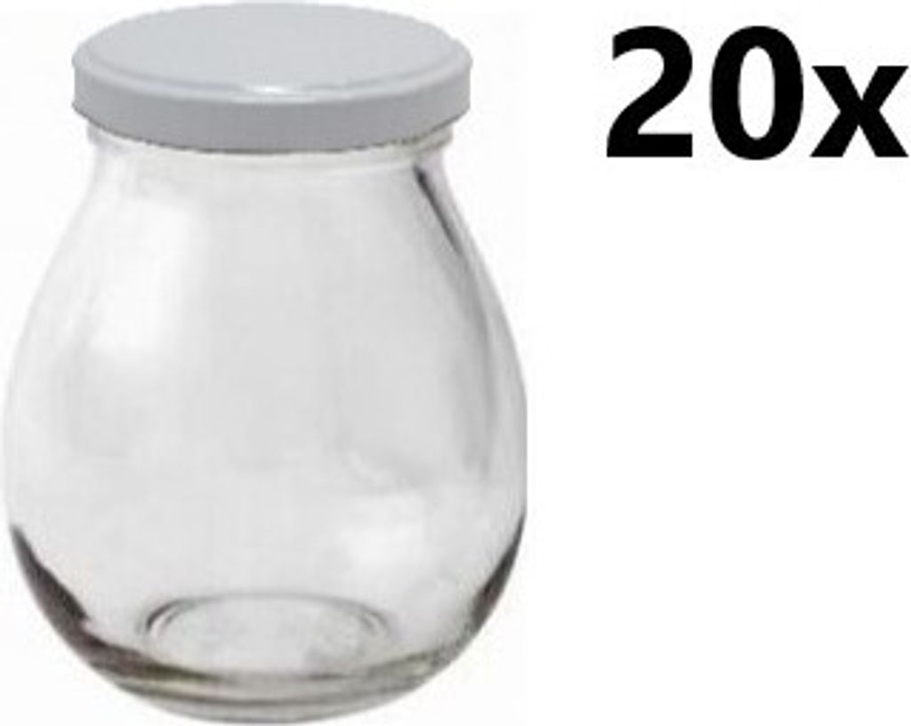 A clear glass jar with a white lid, shown against a white background. The text "20x" is overlaid on the right side of the image.