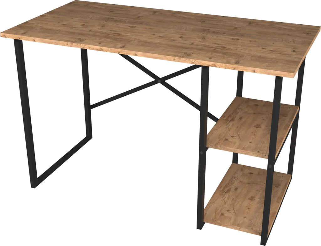Bureau Nittedal aspect chêne avec étagère intégrée et structure métal