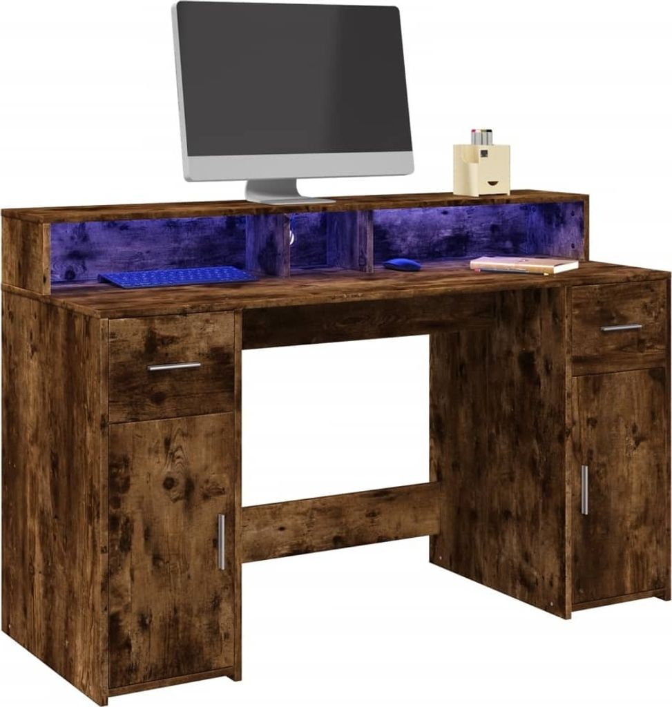 Maison Exclusive - LED-Schreibtisch Räuchereiche 140x55x91 cm Holzwerkstoff