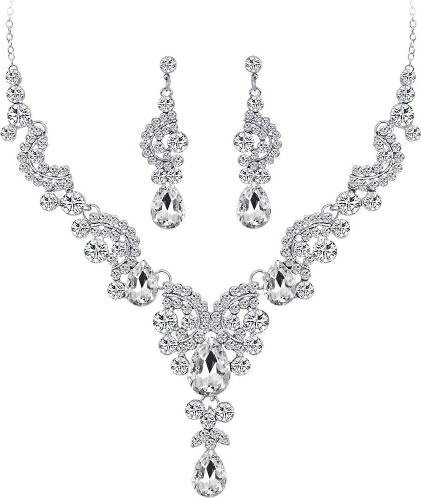 1 Set Schmuckset Halskette Ohrringe r Strass Exquisite funkelnde farblich passende Anhänger Halskette Lange hängende Ohrringe Braut Hals Ohr Deko...