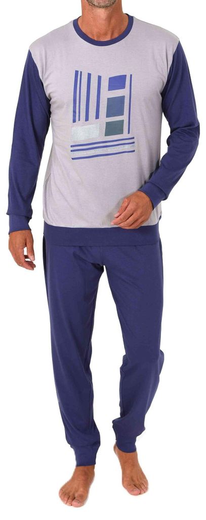Normann Herren langarm Schlafanzug mit Bündchen Pyjama mit edlen Frontprint ; grau , 56