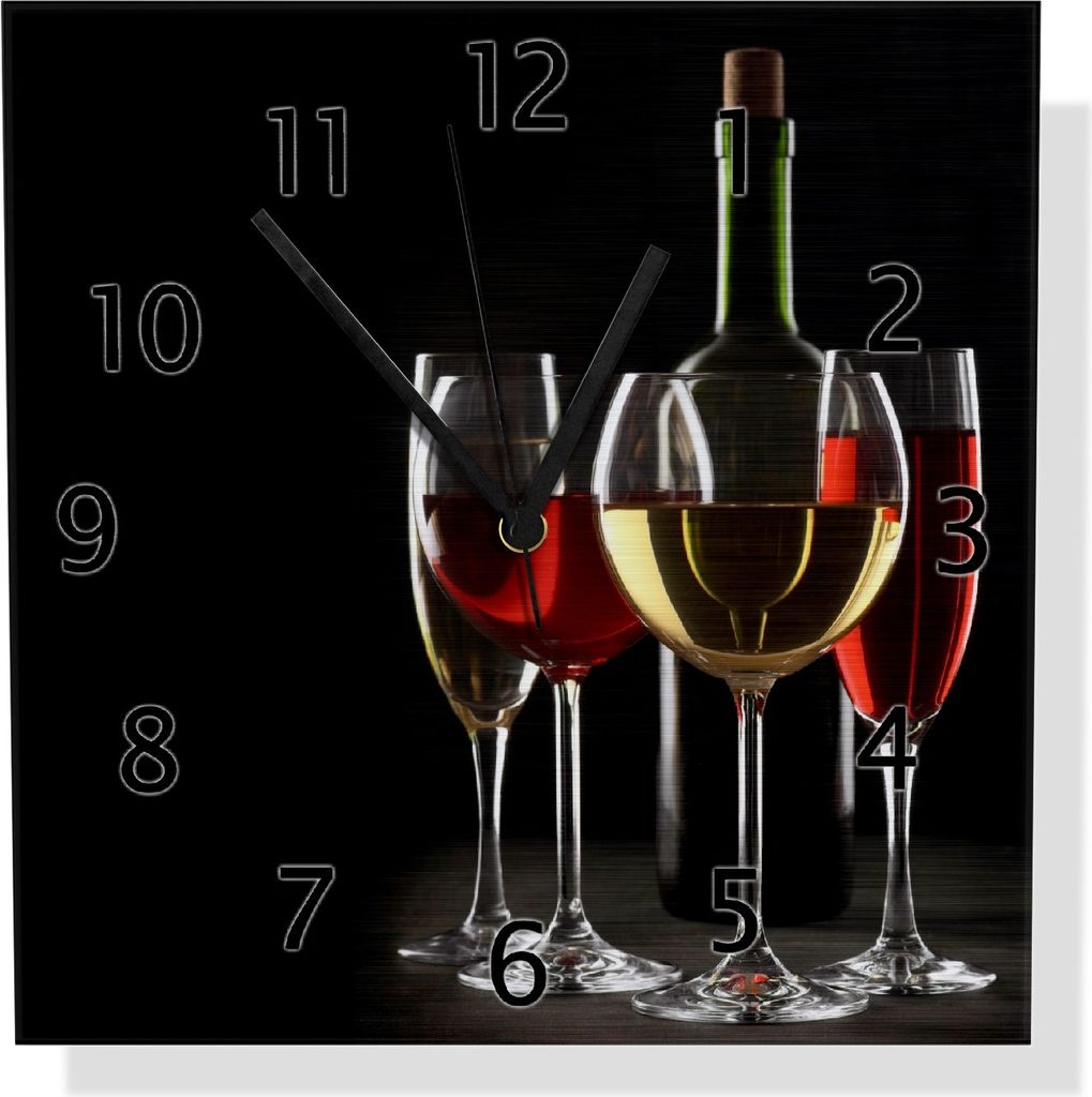 Wallario Design Wanduhr Weinverkostung am Abend aus Aluverbund, Größe 30 x 30 cm