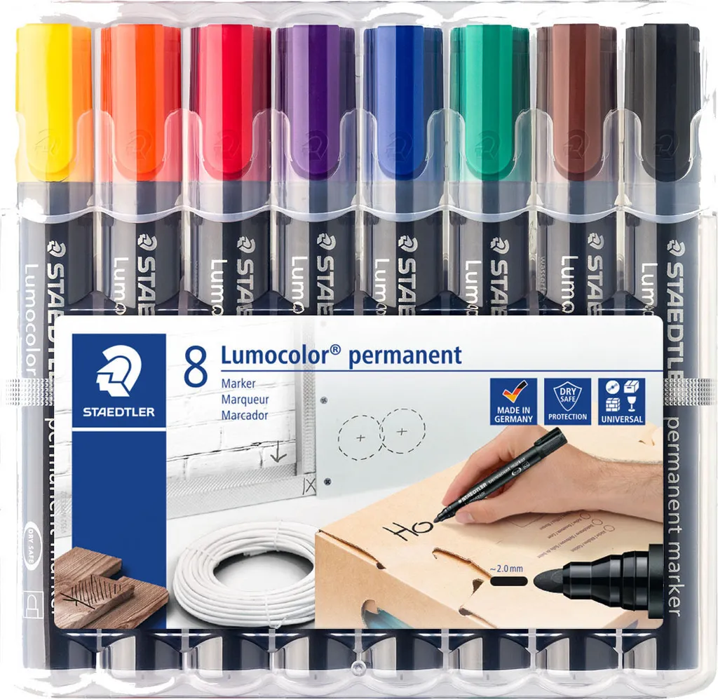 10x Marqueur Permanent STAEDTLER 352 WP8 Lumocolor Noir Bleu Rouge
