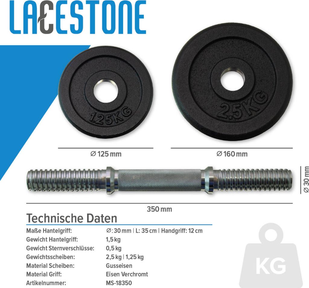 Lacestone Kurzhantel Set 20kg Gusseisen MS-18350 Produktbild 3