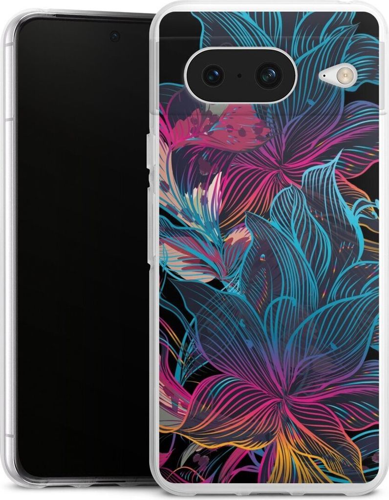 DeinDesign Handyhülle für Google Pixel 8 Silikon Hülle Case Smartphone Schutzhülle Blumen Neon bunt