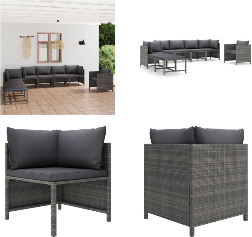 vidaXL 8 tlg. Garten Lounge Set mit Kissen Poly Rattan Grau - Garten-Lounge-Set - Garten-Lounge-Sets - Gartenmöbel - Gartenmöbel-Set